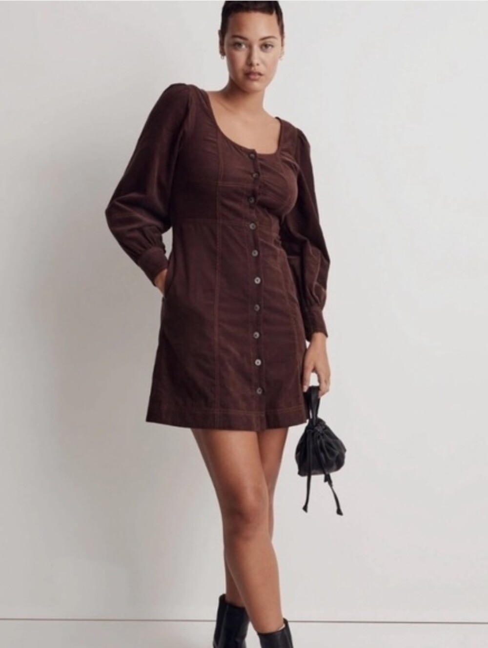 Madewell Brown Button-Front Corduroy Midi Dress